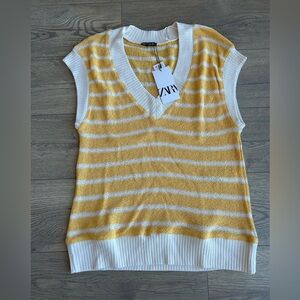 Zara Mustard and Cream Knit Sweater Vest NWT